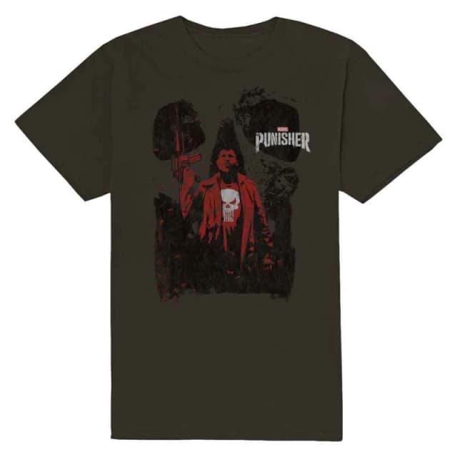Marvel Punisher Red Outline T Shirt Grey unisex