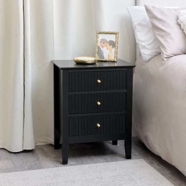 Melody Maison 3 Drawer Bedside Table - Hales Black Range Black