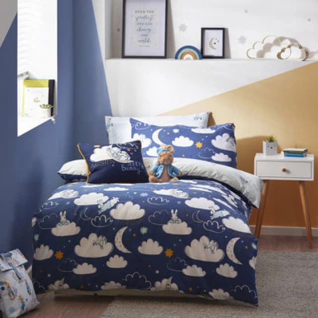 Peter Rabbit Sleepy Head Single Duvet Cover Set, Polyester, Cotton, Blue