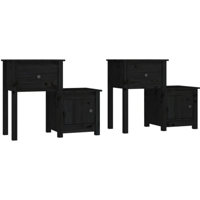 Vidaxl Bedside Cabinet 2 Pcs Black 79.5X38X65.5cm Solid Wood Pine, Black 814548