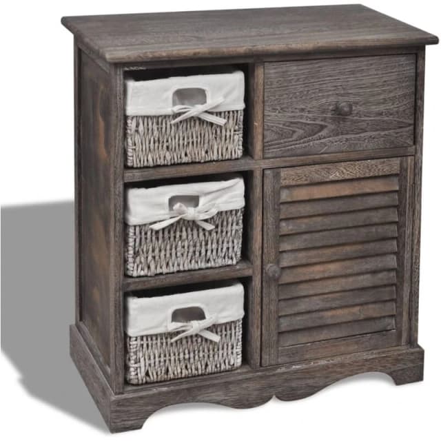 vidaXL Wooden Cabinet 3 Left Weaving Baskets Brown Storage Organiser Sideboard