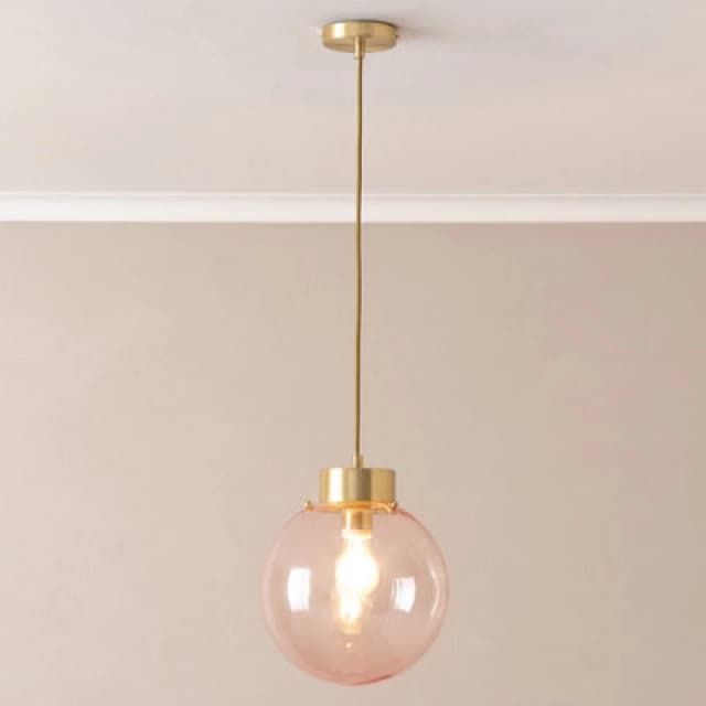 ValueLights ValueLights Frenchie Pink Glass Globe Brushed Gold Capped Ceiling Pendant Light in Pale Pink Pale Pink One Size Unisex 5059406062667
