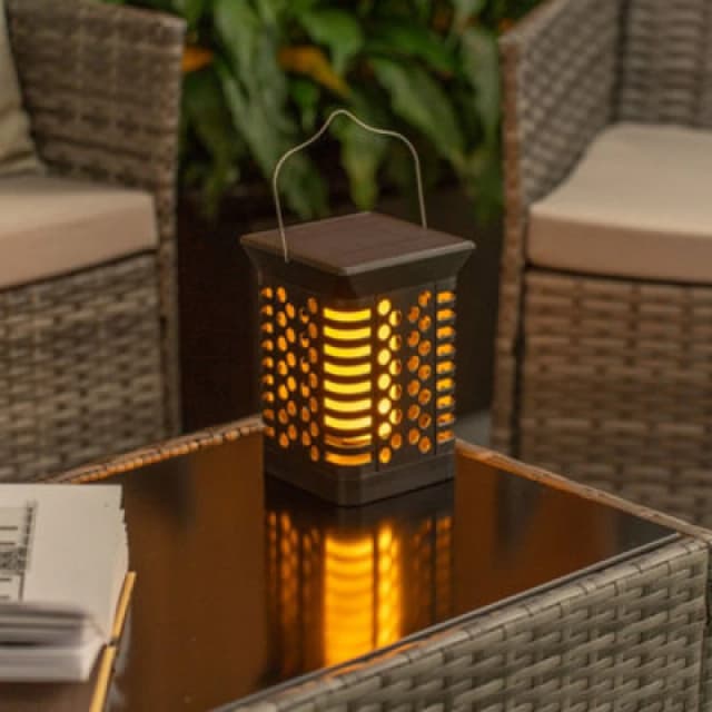 ValueLights Flame Effect Multi Function Solar Lantern Spike Light Black