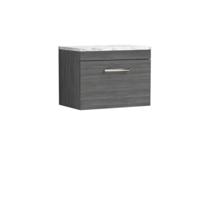 Nuie Athena Wall Hung 1-Drawer Vanity Unit With Laminate Worktop In Anthracite Woodgrain