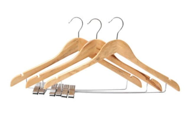 Premier Housewares Durable 3Pc Wood Cloths/Hang W/ Trou Clips, Versatile Clothes Hanger, Notched Sides Coat Hanger For Wardrobe Natural