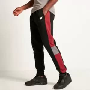 11 Degrees Cut and Sew Panelled Regular Fit Joggers - Black/Pomegranate/Charcoal - S