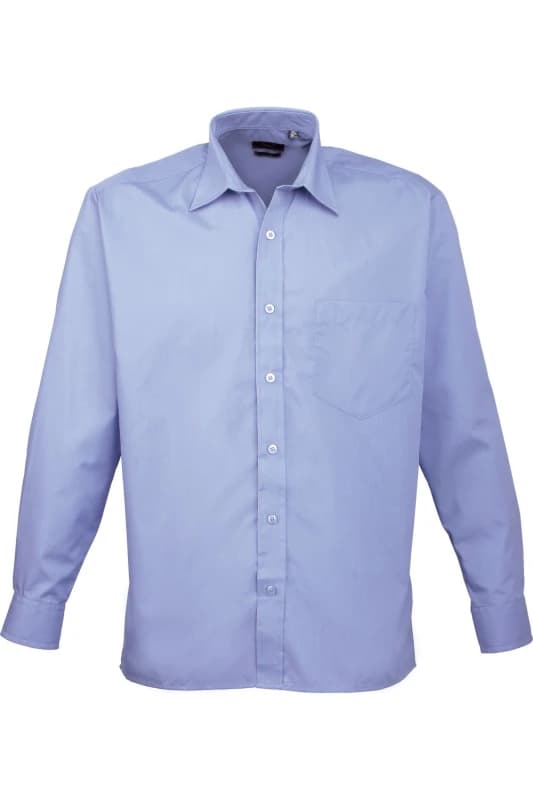 Premier Premier Men Poplin Long-Sleeved Formal Shirt in Mid Blue Mid Blue One Size Male 5055805361639