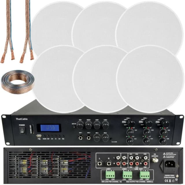 Loops 1200W Bluetooth Sound System 6x 120W Slim Ceiling Speaker 6 Zone Mixer Amplifier Multi unisex