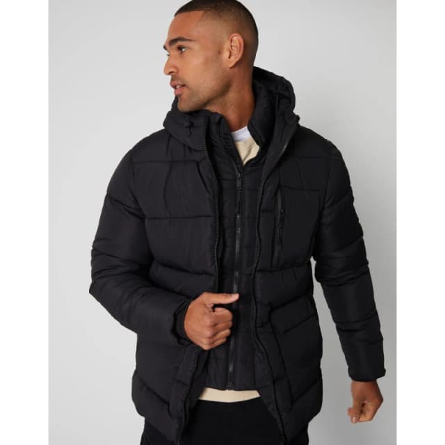 Threadbare Threadbare Men 'Charleston' Showerproof Double Layer Puffer Jacket in Black Size: Medium Black M Male 7625914294463