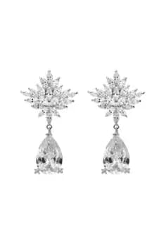 Silver Crystal Floral Drop Earrings