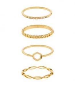 Accessorize Z 4X Hexagon Ring Set - Gold