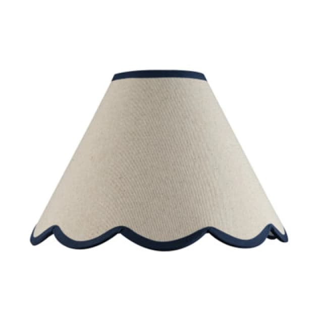 Happy Homewares Scallop Edge Natural Textured Linen Coolie Lamp Shade With Navy Trims