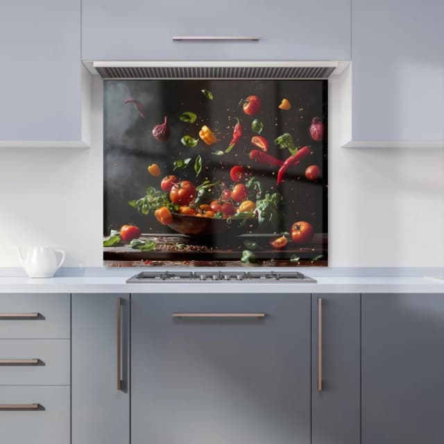 Warren Reed - Designer Dynamic Levitation: Vegetable Ballet Kitchen Splashback Size: 600mm x 750mm Multicolor Unisex 600mm x 750mm