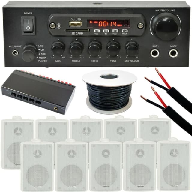 Loops 5 Zone Outdoor Bluetooth System 10x Weatherproof White Speaker Garden Stereo Kit White unisex