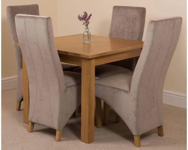 Thats Furniture Oslo 90 x 90cm Oak Small Dining Table & 4 Lola Fabric Chairs in Grey Grey Unisex 90 x 90 cm