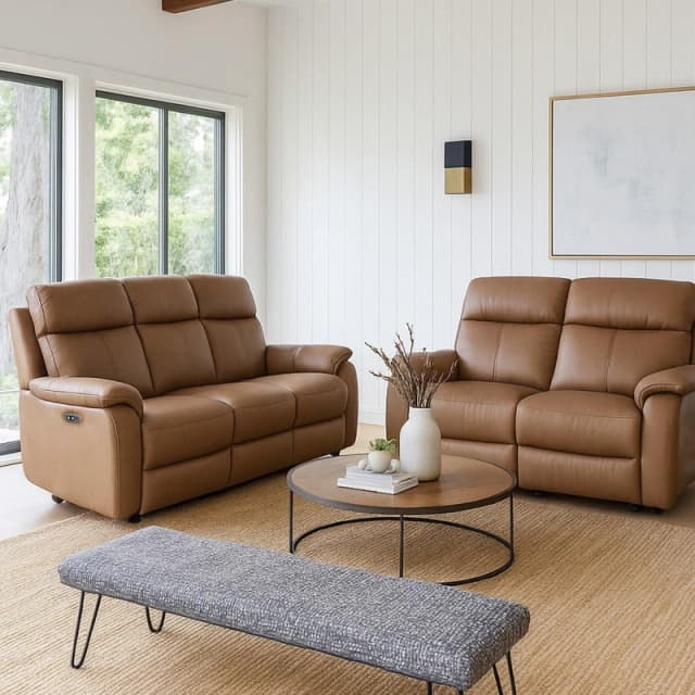 Aspire Aspire Kingsmere 3 + 2 Power Recliner Sofa Set in Real Leather in Tan Tan One Size Unisex 5057632209429