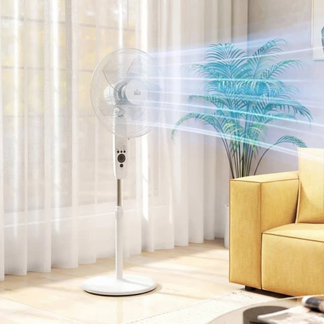 HOMCOM 18" Pedestal Fan with Sleep Mode, Oscillating Standing Fan, White White Unisex