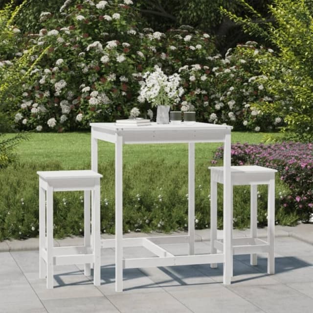VIDAXL 3 Piece Garden Bar Set White Solid Wood Pine Vidaxl 8720845716912