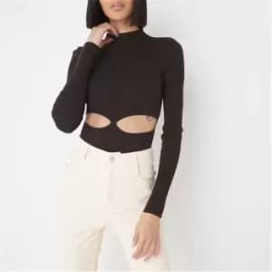 Missguided Rib Cut Out Knit Bodysuit - Brown