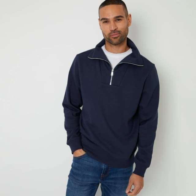Threadbare Quarter Zip Funnel Neck Sweatshirt Navy