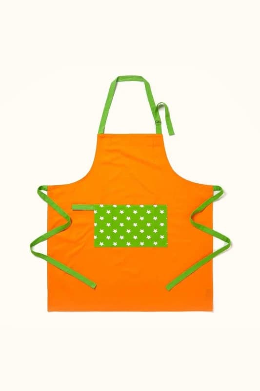 Homescapes Orange and Green Stars Cotton Apron Orange