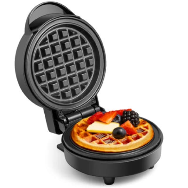 Vonshef Mini Waffle Maker, Waffle Iron 600W With 12.5Cm Non Stick Plates, Single Belgian & American Waffle Machine, Black