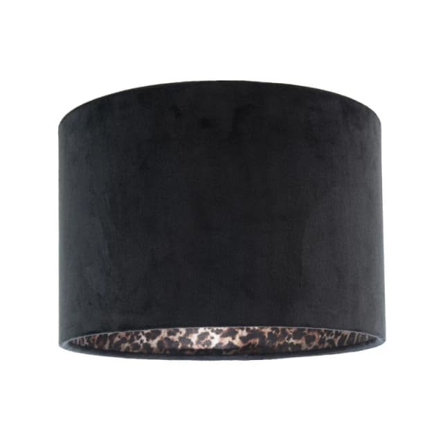 Happy Homewares Black Velvet Lamp Shade with Inner Leopard Print Satin Shimmer Lining Size: 12" Black Unisex 12"