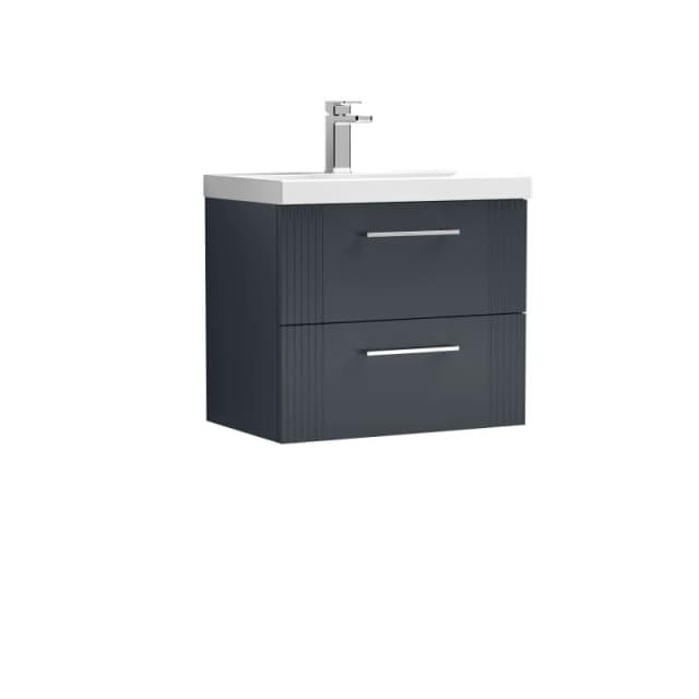 Balterley 2 Drawer Wall Hung Vanity Unit MidEdge Basin Soft Black 600mm Grey