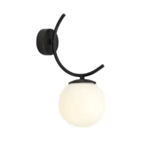 Boston Black Globe Wall Lamp with White Glass Shades, 1x E14
