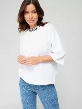 HUGO Dinaya Logo Neck Boxy T-Shirt - White Size M Women