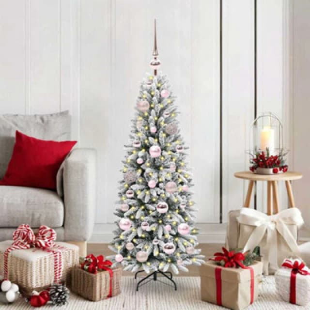 vidaXL Artificial Christmas Tree with 150 LEDs, Pink Balls White 53 x 53 x 120 cm, White 3396023