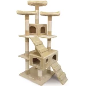 CADOCA Cat Scratching Tree Post 175cm Activity Centre 6FT Toy Scratcher Kitten Climbing Beige