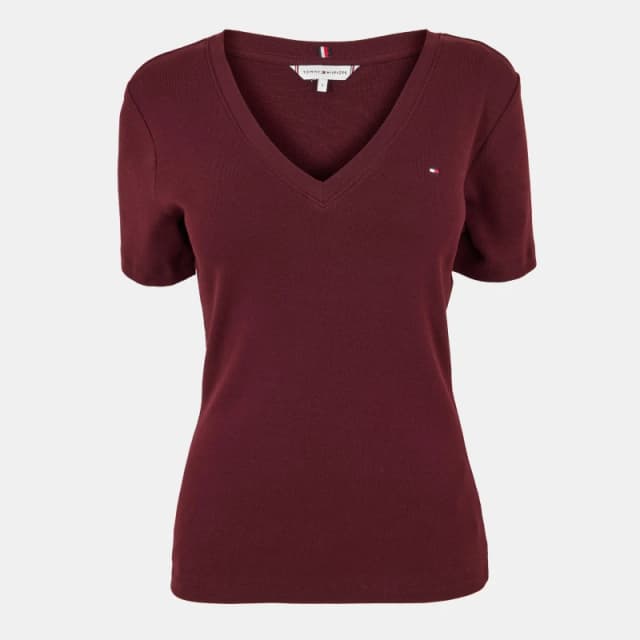 Tommy Hilfiger V-Neck Striped T-Shirt Deep Burgundy female 10 (S)