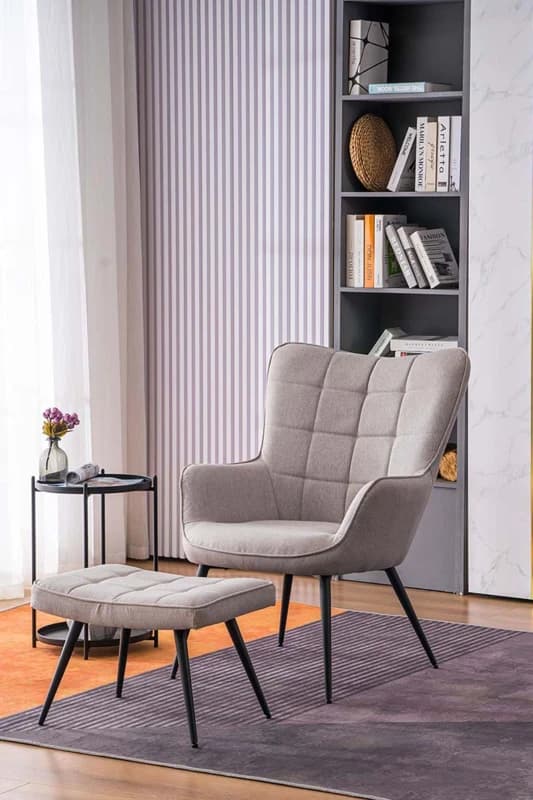 More4Homes Vera Fabric Occasional Living Room Modern Accent Chair with Footstool Light Grey