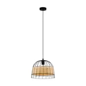 Eglo Rattan And Black Steel Pendant