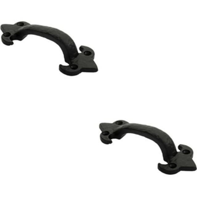 Loops 2x Traditional Forged Iron Pull Handle 132 x 50mm Black Antique Door Handle Black unisex