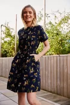 Navy Recycled Cheetah Print Shirt Dress