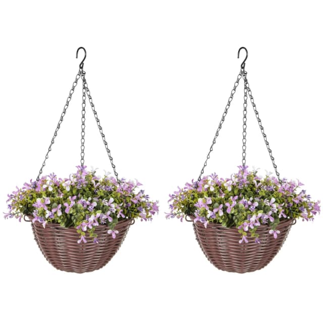 HOMCOM Artificial Flowers in Basket Set of 2 with 75 Leaves and 15 Flowers, Purple 830-985V00VT
