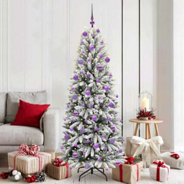 vidaXL Artificial Christmas Tree with 300 LEDs, Lilac Balls White 73 x 73 x 180 cm, White 3396051