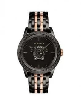 Versace Palazzo Empire Black 3D Medusa 43mm Dial Black IP and Rose Gold Stainless Steel Bracelet Mens Watch, One Colour, Men