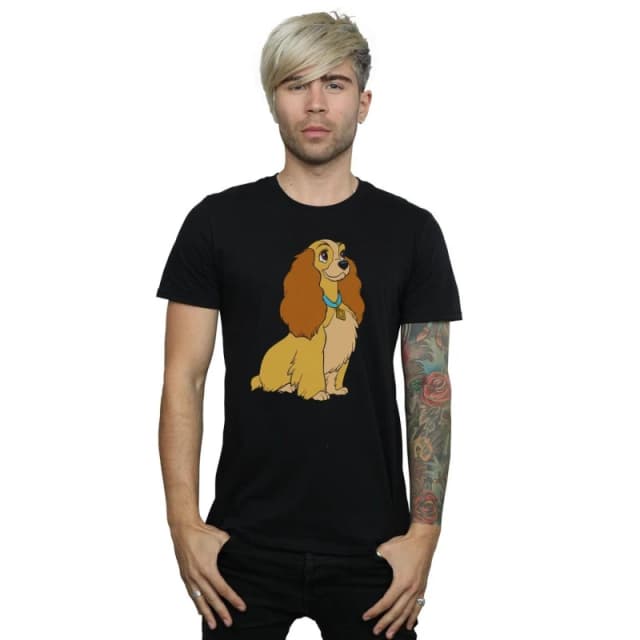 Disney Men Lady And The Tramp Lady Spaghetti Heart T-Shirt in Black Size: Small Black S Male 5059400511055