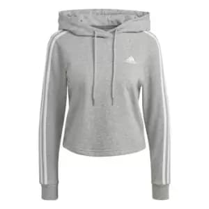 adidas 3 Stripe Cropped Hoodie Womens - Grey