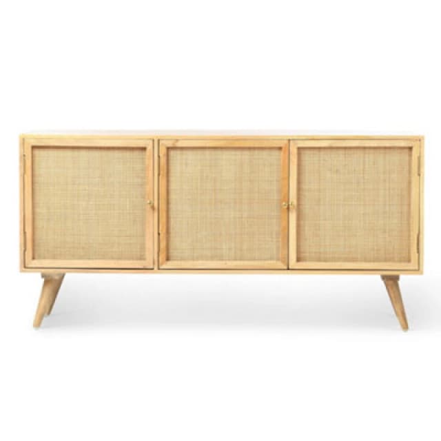 Desser Manhattan Sideboard 3 Door Mango Wood & Cane Webbing In Natural H70Cm X W145Cm X D45Cm