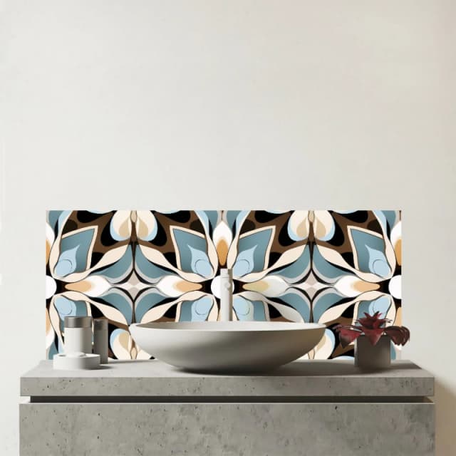 Warren Reed - Designer Beige & Brown Abstract Pattern Glass Bathroom Splashback in Grey Grey Unisex