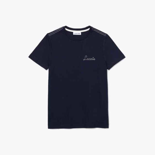 Lacoste Crewneck Embroidered Lettering Cotton T-Shirt - Blue Blue 8