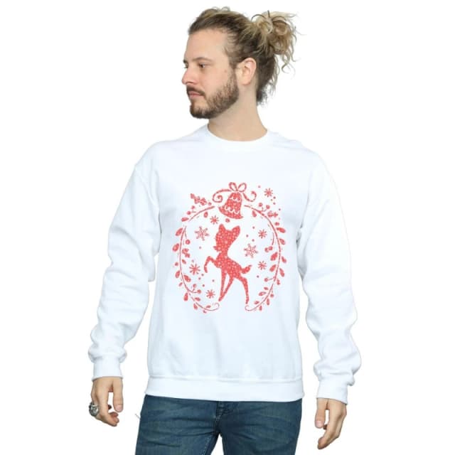 Disney Men Bambi Christmas Wreath Sweatshirt in White Size: Small White S Male 5057245992510