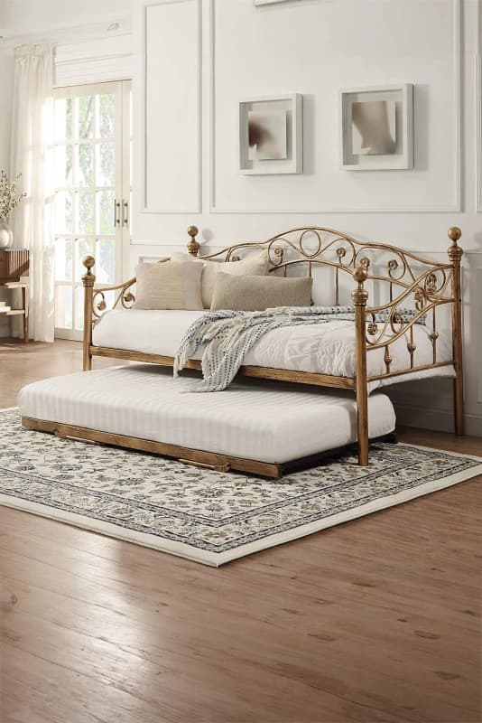 SlumberWorx Essendon Vintage Living Room Bedroom Metal Day Bed w Trundle Bronze