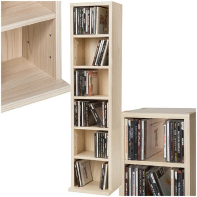 Tectake Cd DVD Storage Tower Media Display Unit Adjustable Shelves Wood Effect 102 Cds Or 27 Dvds - Beech