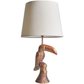 Toucan Bronze Metal Table Lamp with Tapered Lampshade - Beige