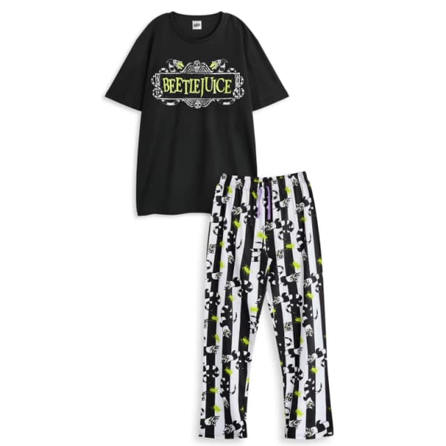 Beetlejuice Beetlejuice Men Short Sleeve Long Leg Pyjama Set in Black Size: Small Black S Male 5063203281626